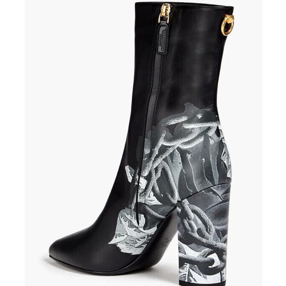 New Valentino Leather Rose Print Boots - Picture 7 of 9